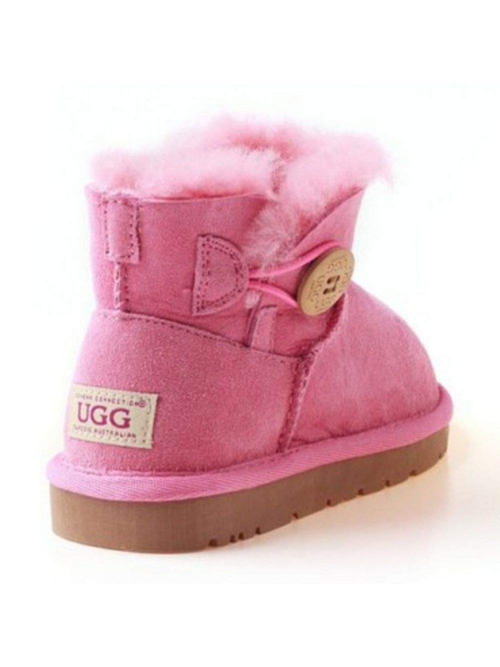 IN GREAT CONDITION! OZWEAR CONNECTION UGG KIDS MINI BUTTON PINK BOOTS SIZE 9/10T